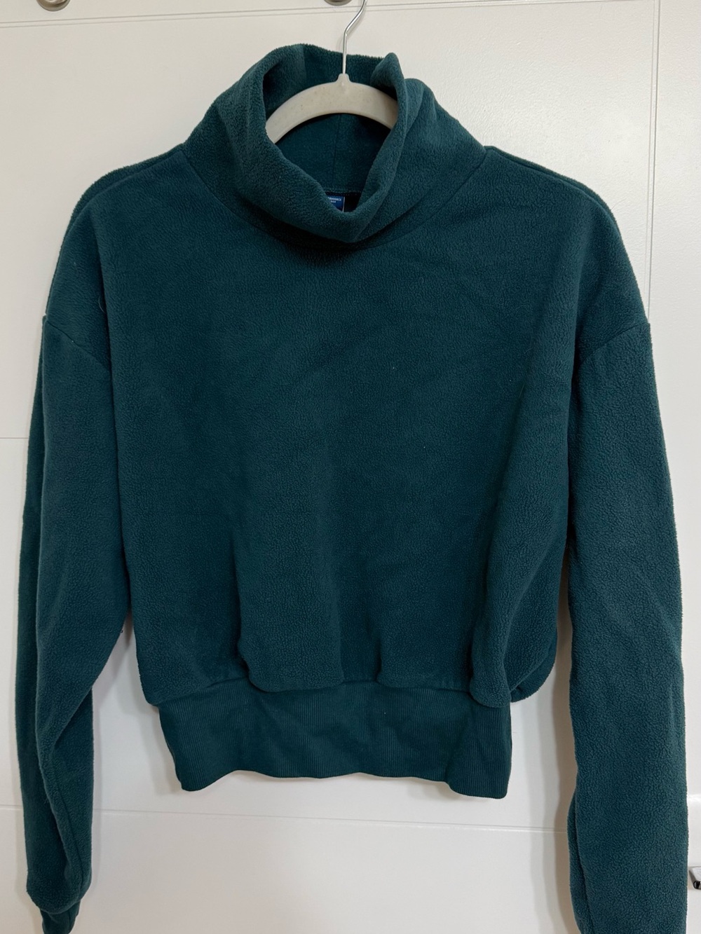 Old Navy Women's Teal Cropped Turtleneck Fleece Pullover